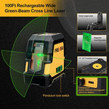 PREXISO Laser Level Self Leveling - 100Ft Rechargeable Cross Line Laser, Green Line leveler Tool for Construction, Floor Tile, Home Renovation with Prexiso