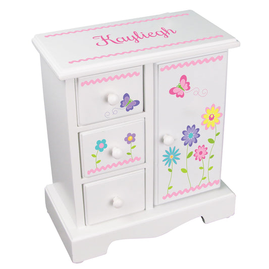 My Bambino Personalized Jewelry Box Amoire Tall Wood Organizer Chest for Girls (Stemmed Flowers) - WoodArtSupply