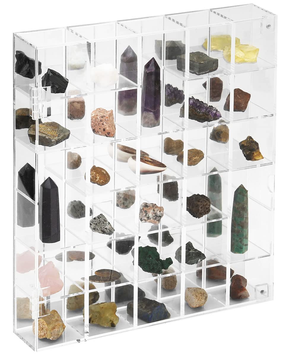 Adjustable Rock Display Case Clear Acrylic Collection Box with Mirrored Arrowhead Stones Storage Display Case Mineral Crystal Collectibles Holder