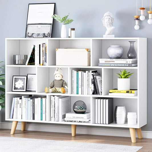 IOTXY Nordic Minimalist 3-Tier Wooden Open Shelf Bookcase in Warm White - WoodArtSupply