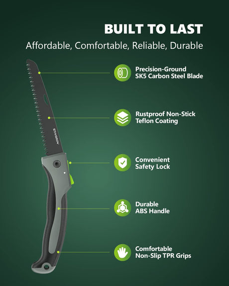 STAYGROW 7-Inch Folding Hand Pruning Saw, Heavy Duty Foldable Garden Saws with 7” Hardened SK5 High Carbon Steel Blade for Tree Trimming, Live/Dry STAYGROW