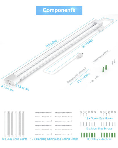 Ensenior 6 Pack Linkable LED Utility Shop Light, 4 FT 4400lm, 36W Equivalent 280W, 5000K Daylight, 48 Inch Integrated Fixture for Garage&Workbench, - WoodArtSupply