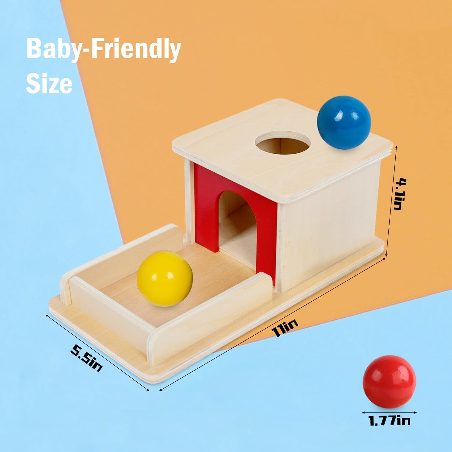 Adena Montessori Full Size Object Permanence Box with Tray Three Balls Montessori Toys for 6-12 Month Infant 1 Year Old Babies Toddlers Adena Montessori