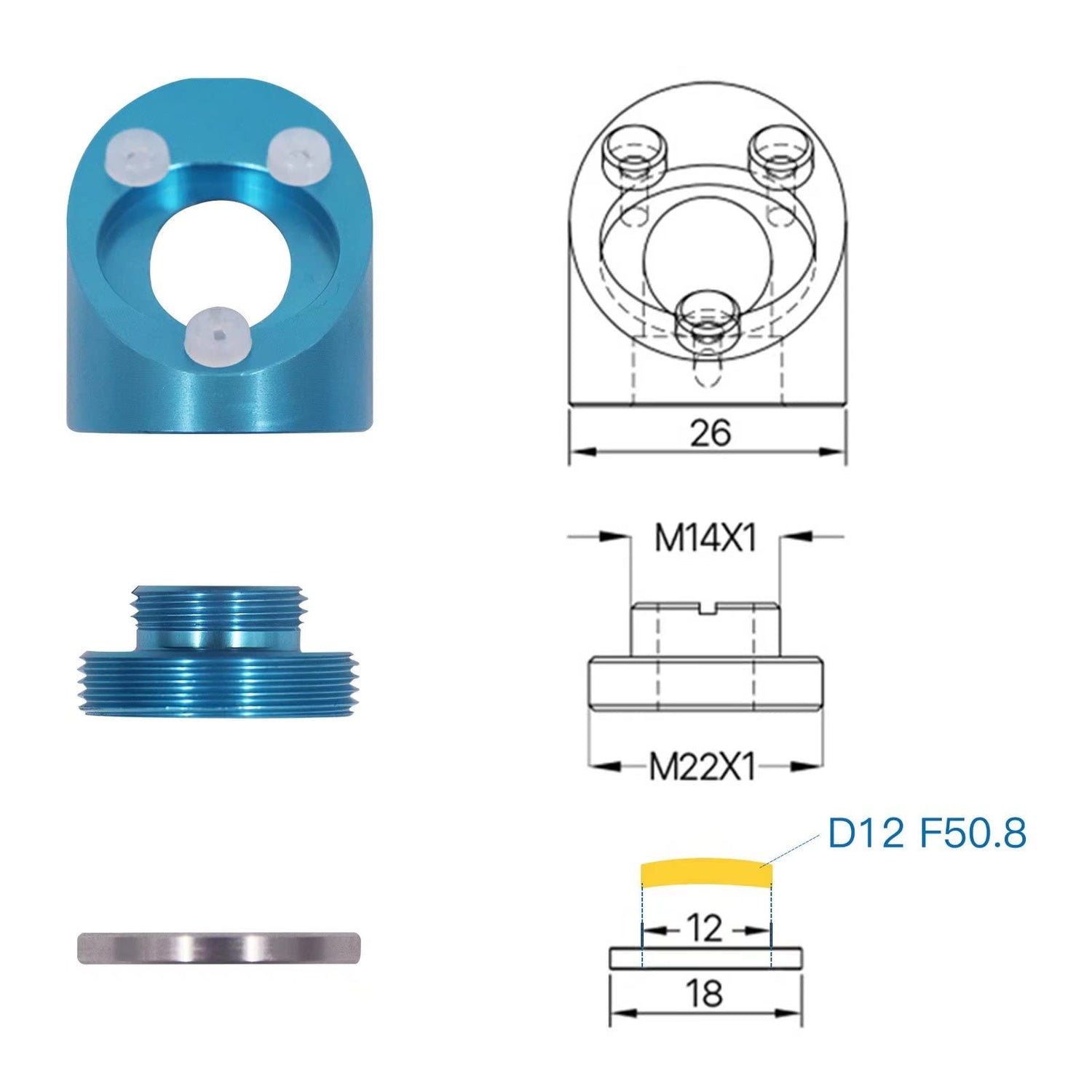 FONLAND K40 CO2 Laser Head with Air Assist for K40 Laser Engraver Cutter Engraving Machine, Lens Dia 12/18mm FL50.8mm & Dia 16mm FL25.4mm Mirror 20mm FONLAND
