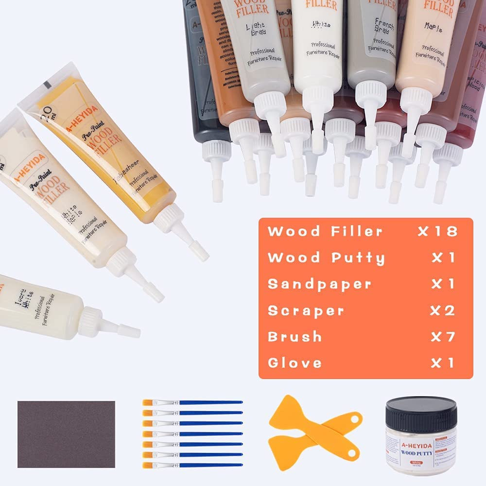 Wood Furniture Repair Kit - 18 Colors Wood Filler Hardwood Laminate Vinyl Floor Repair Kit Wood Putty Cabinet Touch Up Kit - Cover Scratches, Stains, A-HEYIDA
