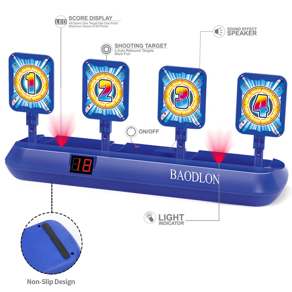 BAODLON Digital Shooting Targets with Foam Dart Toy Gun, Electronic Scoring Auto Reset 4 Targets, Shooting Game Toys Gifts for Age of 5, 6, 7, 8, 9, BAODLON