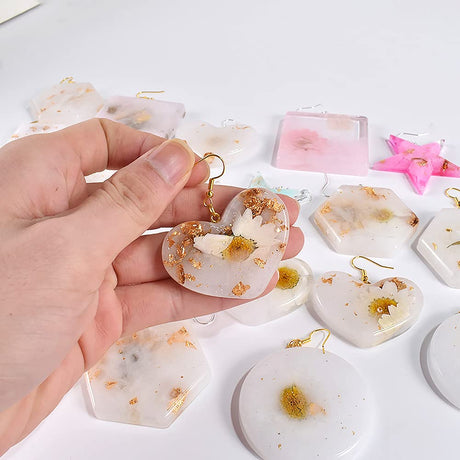 RESINWORLD Multi-Functional Small Silicone Molds Set for Resin, Earrings Resin Molds, Hexagon Round Crescent Moon Pentagram Heart Molds for Keychain ResinWorld