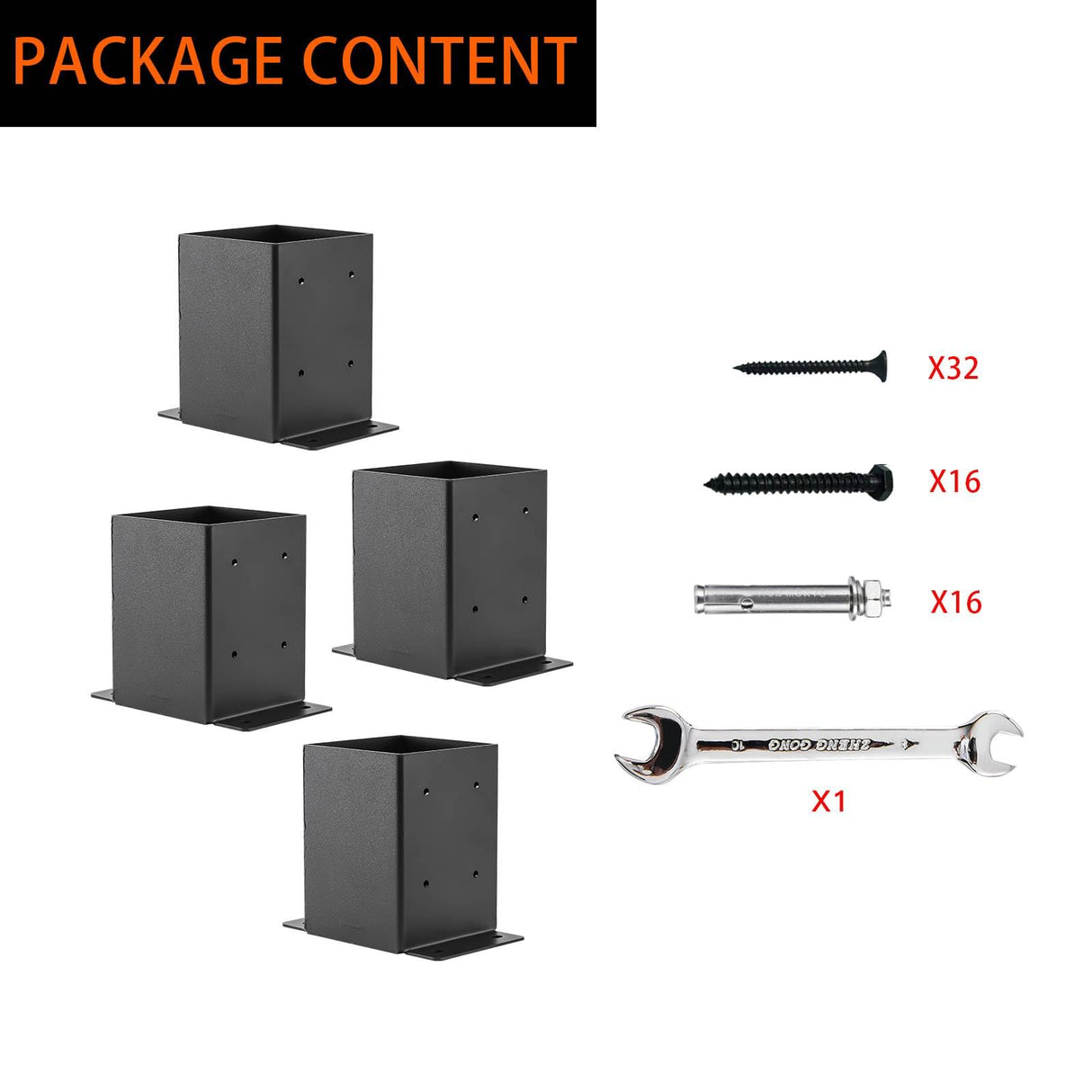 YVHFWOY 4x4 Post Base ，Railing Post Brackets(Inner Size 3.6"x3.6")，Black Powder Coated Heavy Thick Steel Fence Post Anchor for Deck Porch Handrail YVHFWOY