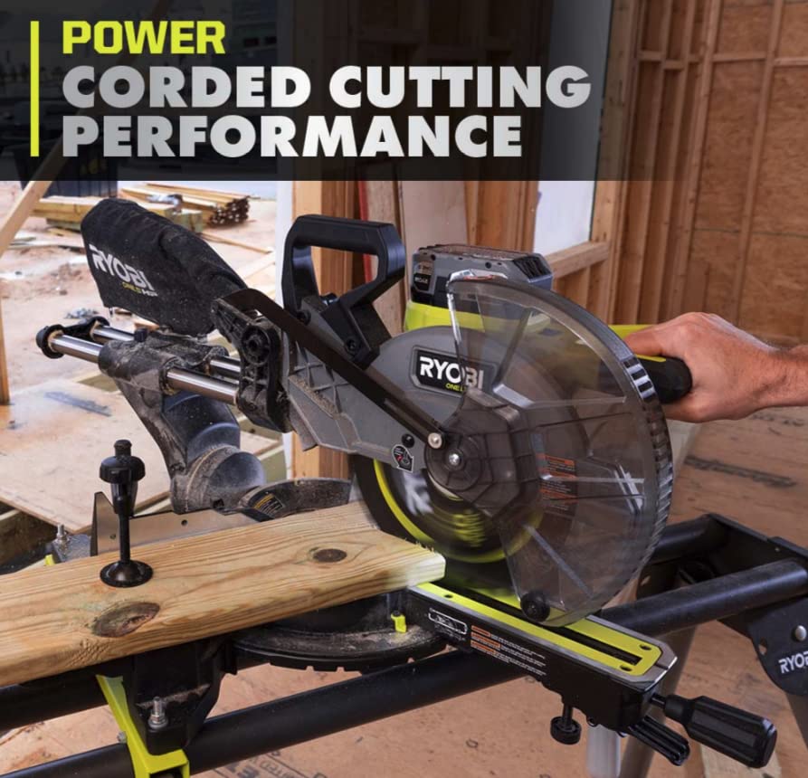 RYOBI ONE+ HP 18V Brushless Cordless 10 in. Sliding Compound Miter Saw Kit with 4.0 Ah HIGH PERFORMANCE Battery and Charger Ryobi