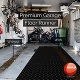RESILIA Heavy Duty Garage Floor Runner & Protector Mat - Slip-Resistant Grip, Embossed Diamond Plate Pattern, Water & Stain Resistant, Black (4 feet RESILIA