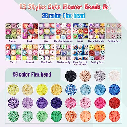 Meland Clay Beads Bracelet Making Kit - 7905Pcs Jewelry Making Kit with 28 Colors Flat Polymer Beads, Smile Face & Large Charm Beads, Craft Kit for