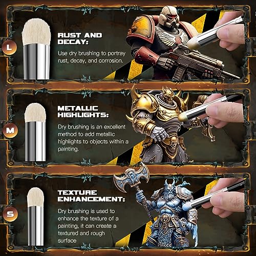 Dry Brush Miniature Painting Drybrush 6pc Set, Professional Modellers Miniature Paint Brushes for Warhammer 40K, DND Miniatures, Citadel, Scale