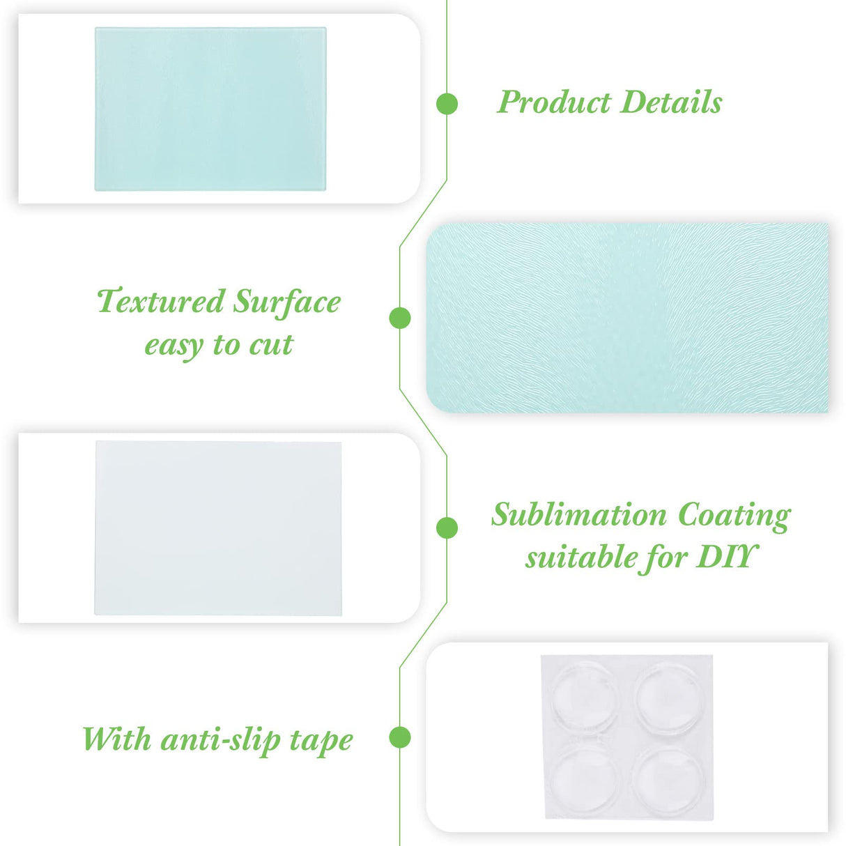 Nuenen 10 Pcs Sublimation Glass Cutting Boards Blanks for Kitchen Textured Sublimation Tempered Glass Cutting Boards Anti Slip Heat Resistant Cutting Nuenen