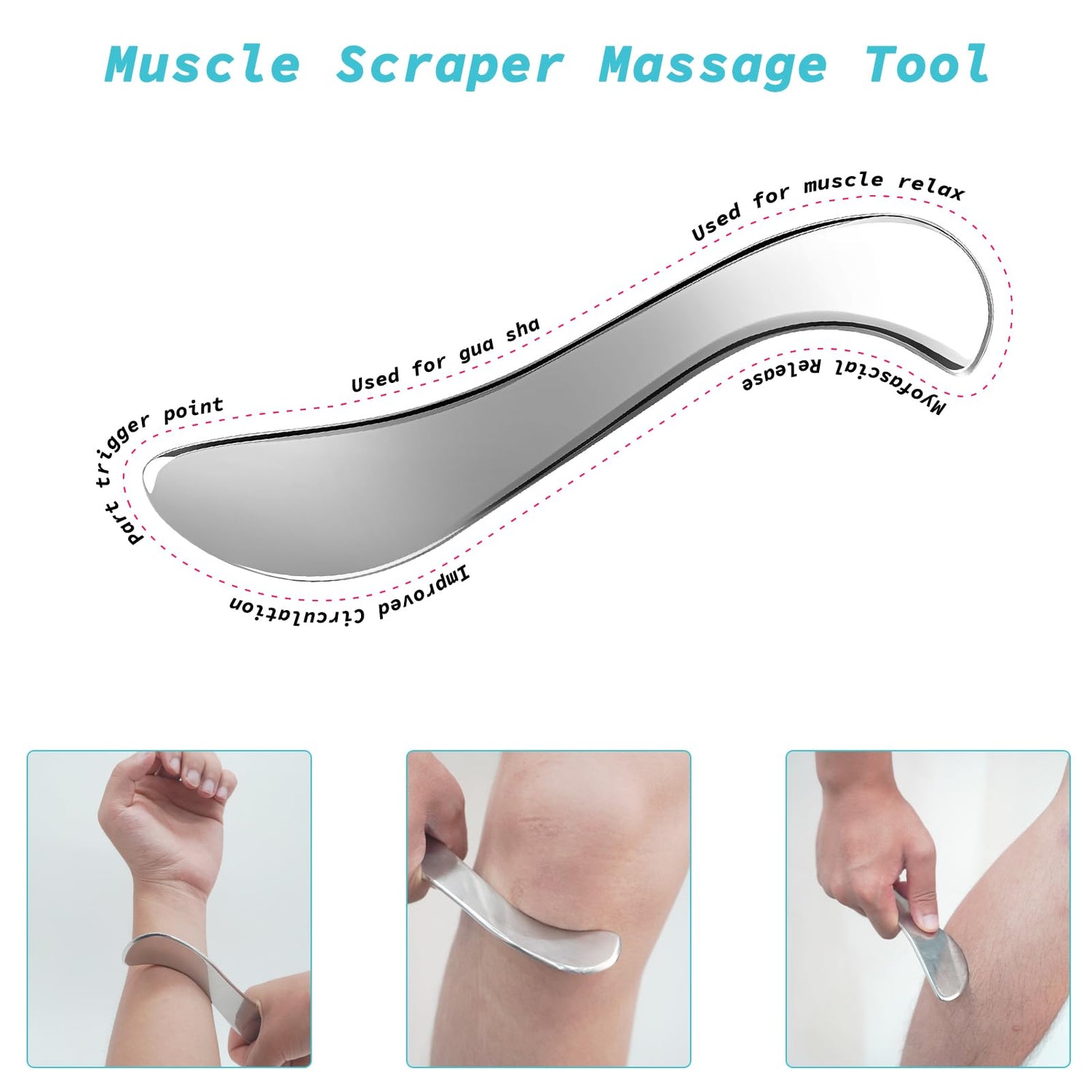 3-in-1 Stainless Steel Gua Sha Muscle Scraper Tool, Myofascial Scraping Tools for Physical Therapy, Lymphatic Drainage Massager, Soft Tissue Massage AICNLY