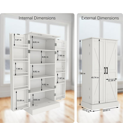 Locsear Kitchen Pantry Storage Cabinet w/LED, 50" Pantry Cabinets w/Doors and Shelves, Freestanding Pantry Cupboard for Kitchen, Dinning Room, Living - WoodArtSupply