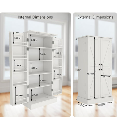 Locsear Kitchen Pantry Storage Cabinet w/LED, 50" Pantry Cabinets w/Doors and Shelves, Freestanding Pantry Cupboard for Kitchen, Dinning Room, Living Locsear