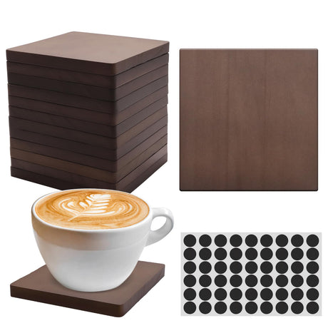 SIJDIEE 4 Inch Wood Drink Coasters, 12 Pack Square Bulk Wooden Coasters with Non-Slip Silicon Dot Stickers for Bar Kitchen Home Dinner Table Decor SIJDIEE