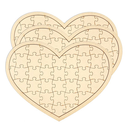 3 Pack Blank Wooden Heart Shaped Jigsaw Puzzle 11.2x8.4 Inch Unfinished Wooden Puzzle Board Wooden Heart Shaped Canvas for DIY