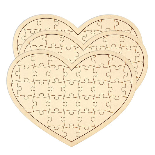 3 Pack Blank Wooden Heart Shaped Jigsaw Puzzle 11.2x8.4 Inch Unfinished Wooden Puzzle Board Wooden Heart Shaped Canvas for DIY - WoodArtSupply