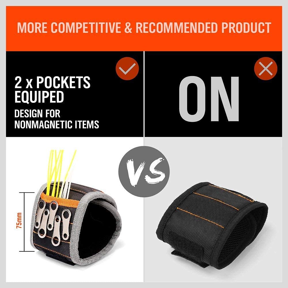 HORUSDY Magnetic Wristband, Gifts for Dad, with Strong Magnets for Holding Screws, Nails, Drilling Bits, Tool Gift for Men HORUSDY