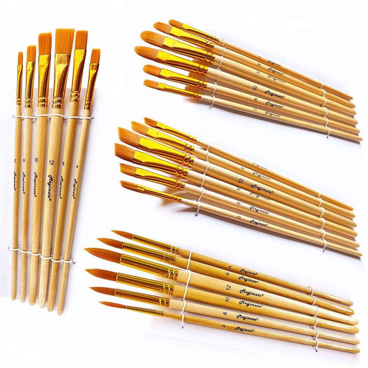 Magimate 24 Pc Assorted Art Paintbrush Set – 4 Shapes: Filbert, Flat, Angled and Round - Fine Detail Paint Brushes for Acrylic, Watercolor, Oil, - WoodArtSupply