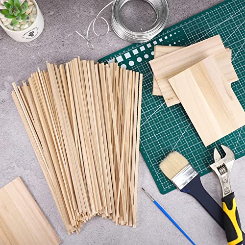 240 Pieces Balsa Wood Sticks Hardwood Square Wooden Craft Dowel Rods Unfinished Balsa Wood Sheets 12 Inch Thin Wooden Strips 1/4 Inch 1/8 Inch for Chunful
