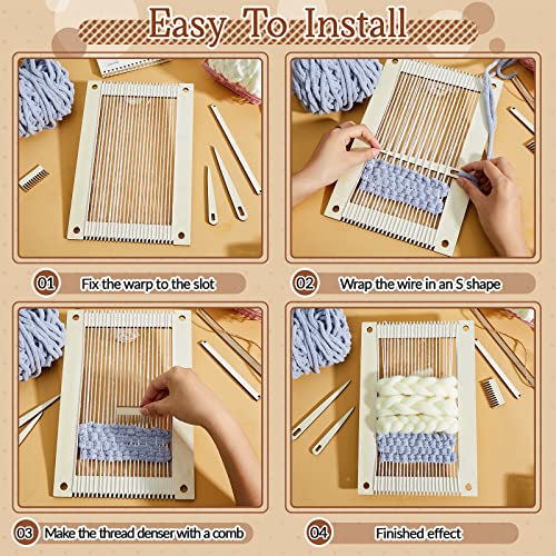 Juexica 7 Pcs Weaving Loom Kit Small Weaving Loom Weaving Loom for Kids Beginners Wooden DIY Weaving Loom with Wooden Weaving Stick Weaving Comb and Juexica