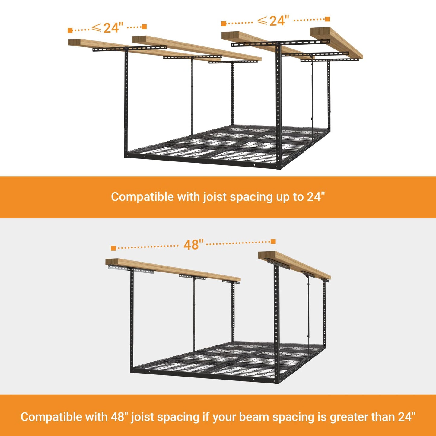 eShelf 4ftx8ft Overhead Garage Storage Rack, Heavy-Duty Metal Garage Ceiling Storage Rack, 22''-40" Adjustable Ceiling Drop-Down, 600 lb. Loading - WoodArtSupply