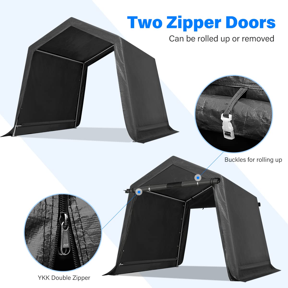 ADVANCE OUTDOOR 10X20 ft Carport Heavy Duty Outdoor Patio Anti-Snow Portable Canopy Storage Shelter Shed with 2 Rolled up Zipper Doors & Vents for ADVANCE OUTDOOR