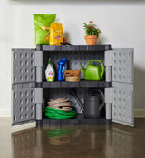 Rubbermaid Freestanding Storage Cabinet with Doors, 18"D x 36"W x 37"H, Medium, Gray/Black, Two-Shelf Lockable Cabinet for Indoor/Outdoor/Garage Rubbermaid