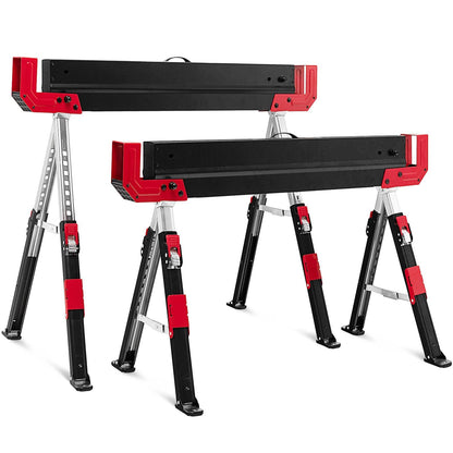 IRONMAX Folding Saw Horses 2 Pack, Height Adjustable Sawhorse 2600 Lbs Capacity w/ Flip-down Support Pegs & 2x4 Support Arms, Easy Carry Sawhorses