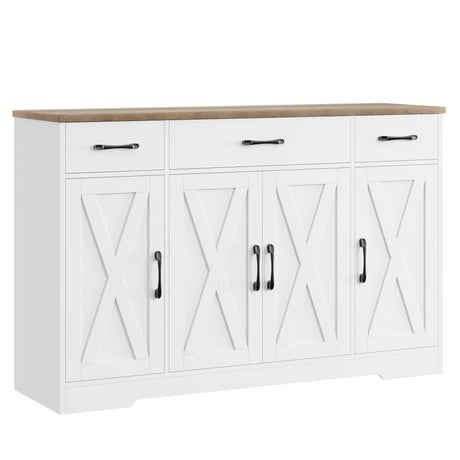 HOSTACK Buffet Cabinet with Drawers, 55" Large Sideboard Buffet Storage Cabinet with Shelves & 4 Doors, Modern Farmhouse Coffee Bar Cabinet Wood HOSTACK