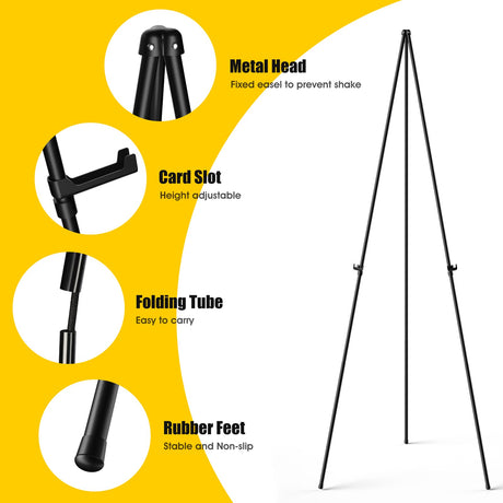 SunyesYoon Display Black Easel Stand for Wedding Sign - Artist Instant Tripod Collapsible Portable Floor Easel for Posters- 63" Adjustable Easy SunyesYoon