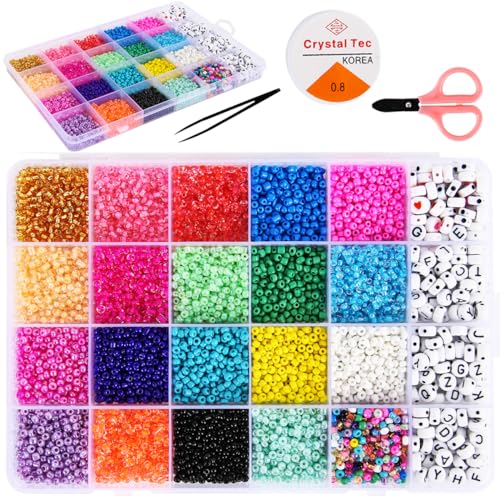 FUNZBO 10000pcs, 20 Colors 3mm Glass Seed Beads - Friendship Bracelet Kit, Beads for Bracelet Making Kit & Jewelry Making Kit, Gifts, Crafts for - WoodArtSupply