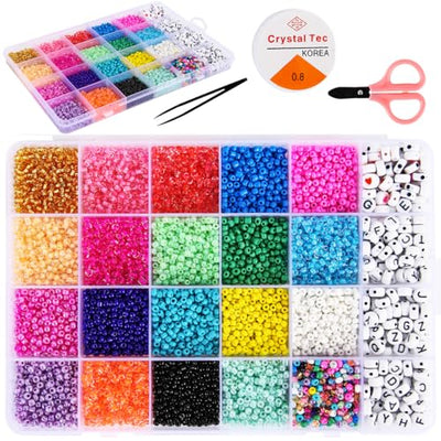 FUNZBO 10000pcs, 20 Colors 3mm Glass Seed Beads - Friendship Bracelet Kit, Beads for Bracelet Making Kit & Jewelry Making Kit, Gifts, Crafts for