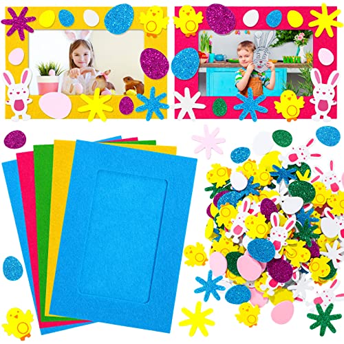 232 Pieces Easter DIY Picture Frames Craft Kit for Kids 32 Pieces Fall Felt Photo Frames with 200 Easter Pieces Self Adhesive Stickers for Easter Ferraycle