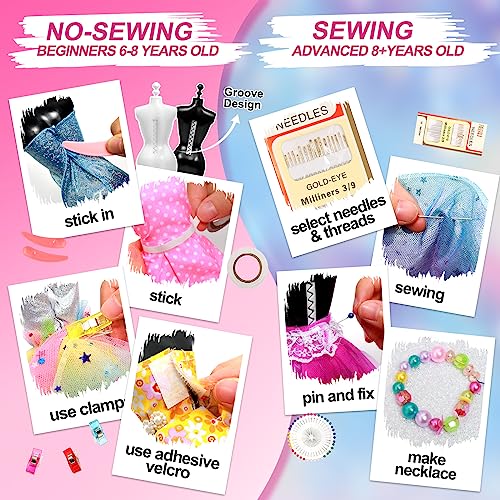 Axirata 600+PCS Fashion Design Kit for Girls Creativity DIY Arts & Crafts Kit for Kids with 4 Mannequins, Fashion Designer Sketchbook, Sewing Kit for Axirata