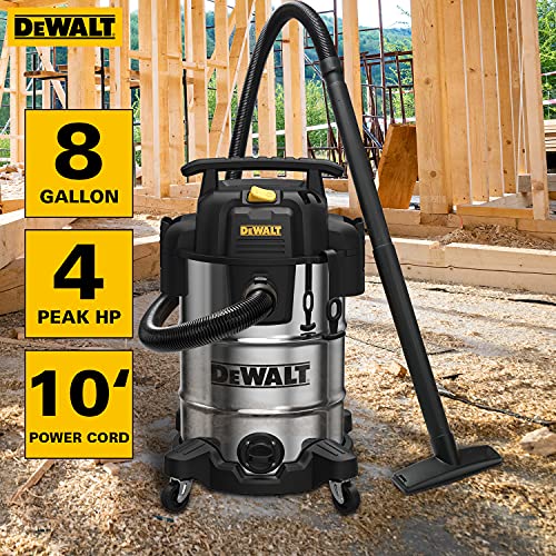 DeWalt DXV08S Wet/Dry Vacuum 8 Gallon 4 Peak HP, Stainless Steel, Silver - WoodArtSupply