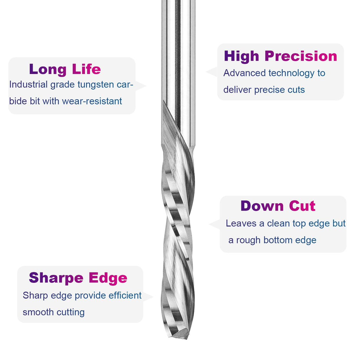 SpeTool Downcut CNC Bit 1/8 Inch Cutting Diameter 1/8 Inch Shank, Solid Carbide Spiral Router Bit Pluge Cut for Woodwoorking Inlay Engraving Tool SpeTool