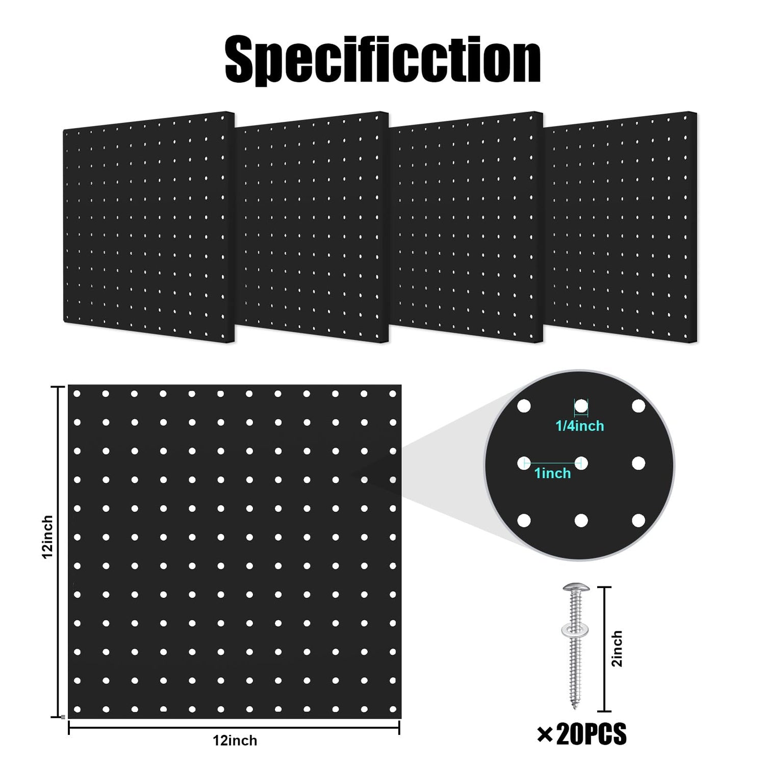Peg Board, 4 Pack Metal Pegboard Panels Black Pegboards Wall Organizer with Bent Frame Large Heavy Duty Peg Board for Walls Home, Garage Tool Hogurity