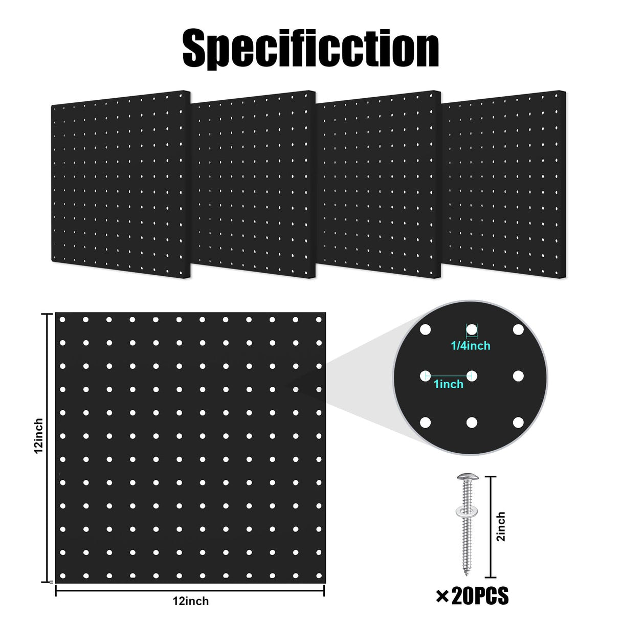 Peg Board, 4 Pack Metal Pegboard Panels Black Pegboards Wall Organizer with Bent Frame Large Heavy Duty Peg Board for Walls Home, Garage Tool Hogurity