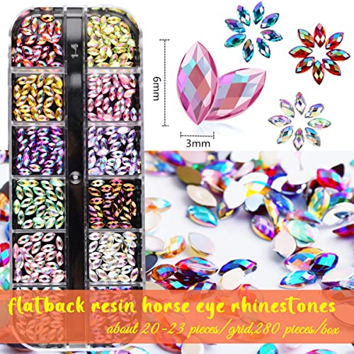 editTime 5000 Pieces (5 Boxes) Shiny Colorful Nail Art Rhinestones Nail Stone Gems Design Kit and 4 sheets flower nail art stickers with a Curved editTime