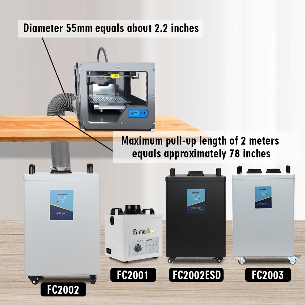 FumeClear fume extractor retractable heat resistant hose, 78 inches long. (50mm Diameter) Suitable for laser engraving machine enclosures with FUMECLEAR