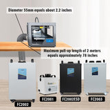 FumeClear fume extractor retractable heat resistant hose, 78 inches long. (50mm Diameter) Suitable for laser engraving machine enclosures with FUMECLEAR