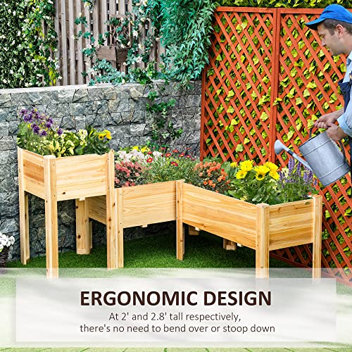 Outsunny Raised Garden Bed Set of 3, Wooden Elevated Planter Box with Legs and Bed Liner, for Backyard and Patio to Grow Vegetables, Herbs, and Outsunny
