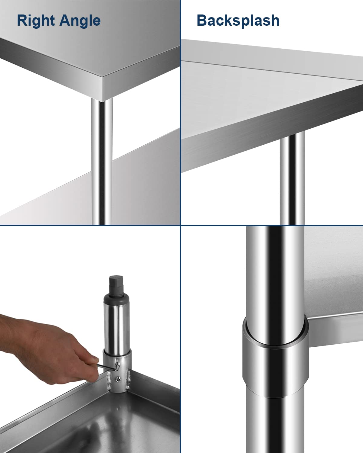 Stainless Steel Prep Worktable 60 x 24 in Sturdy Durable Baffle and Undershelf Restaurant Kitchen Practical Adjustable Workbench FAHKNS