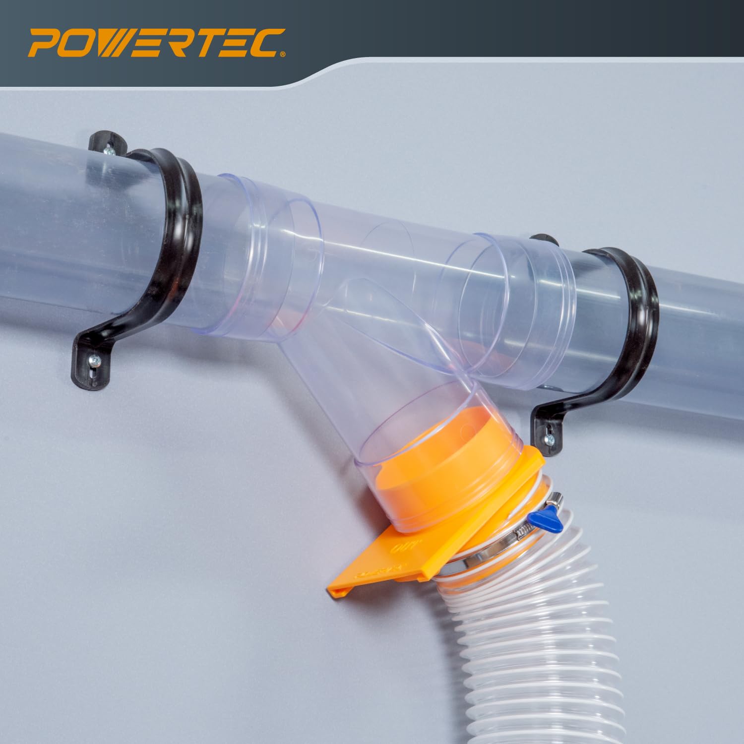 POWERTEC 70306 4 Inch Dust Collection Fittings Network with Dust Hose Splice, Blast Gates, Pipes, 90-Degree Elbow Connector, Y-fittings, Mounting POWERTEC