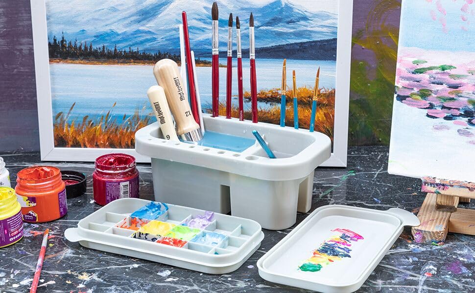 Paint Brush Cleaner Brush Rinser Art Supplies Water Cycle Rinser Multifunctional Paint Brush Scrubber for Acrylic Brush Makeup Brush Watercolor and