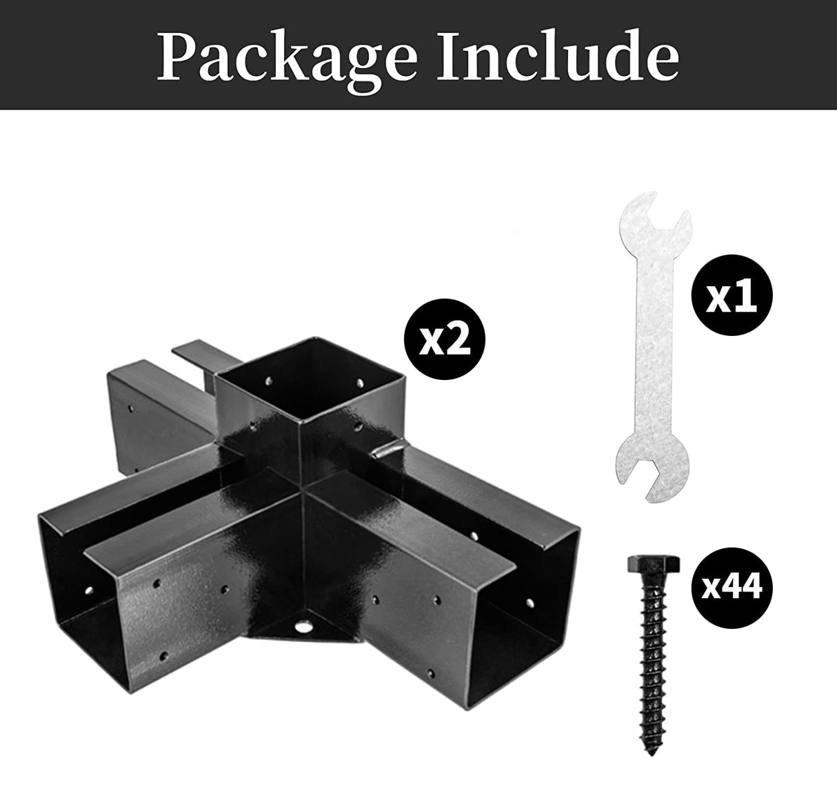 FMhotu 4x4 Pergola Brackets Kit, Glossy Black Steel 4 Way Right Angle Corner Bracket for 4x4 Wood Beams (Actual Size: 3.5×3.5inch), Post Base FMhotu