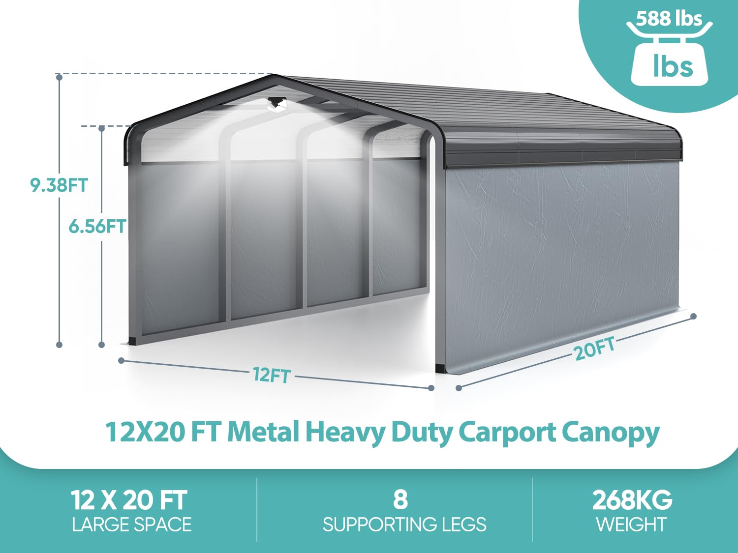 12x20 Metal Heavy Duty Carport - 5 Cases Outdoor Canopy with Galvanized Steel Roof and Metal Carport Kits,Multi-Purpose Extra Large Shade Garage Sannwsg